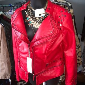 RED WOMENS LARGE CHOU YATOU BIKER JACKET